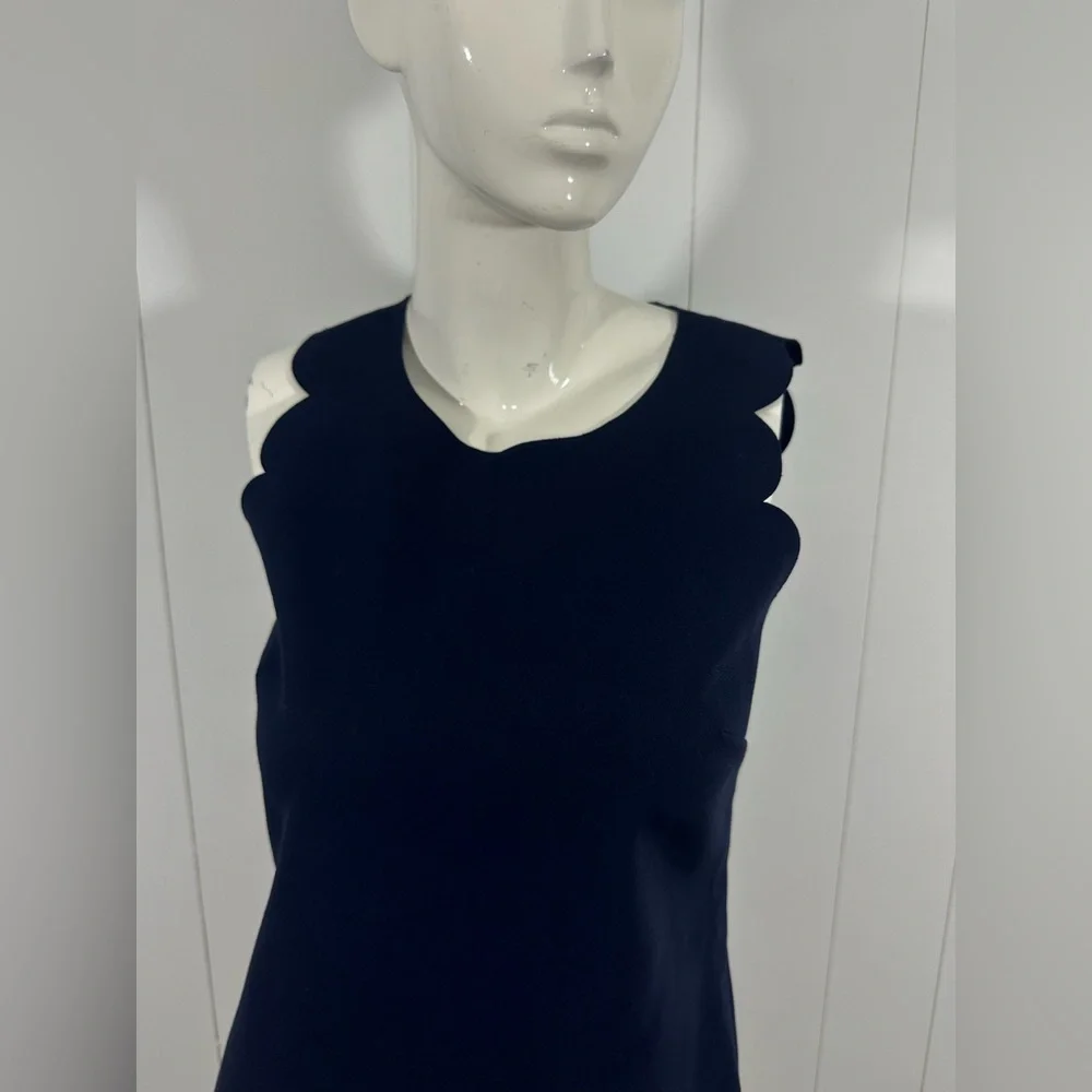 J Crew Women Sz 4 Navy Blue Scalloped Shift Sleeveless Dress Style A3744 - Picture 3 of 10